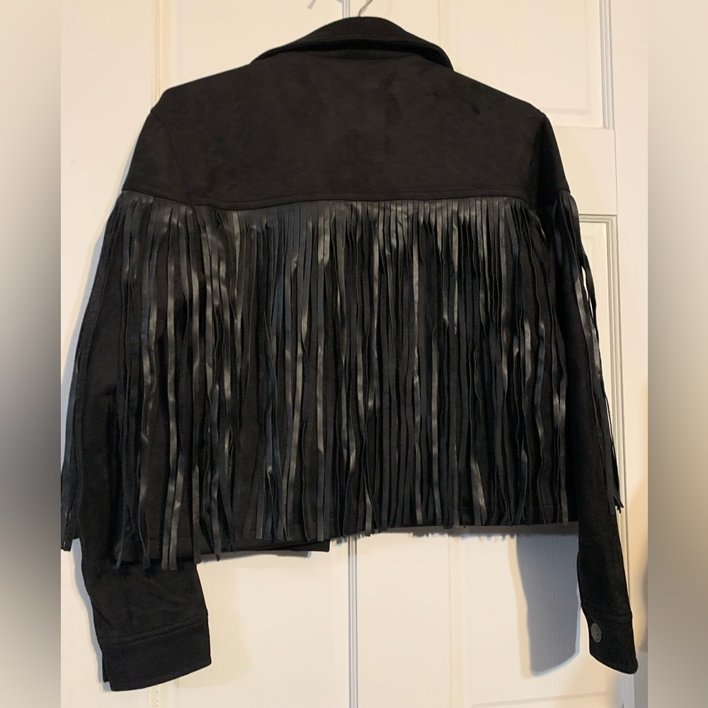 197 Juicy Couture Faux Black Suede Fringe Jacket **note on fringe - Picture 2 of 7